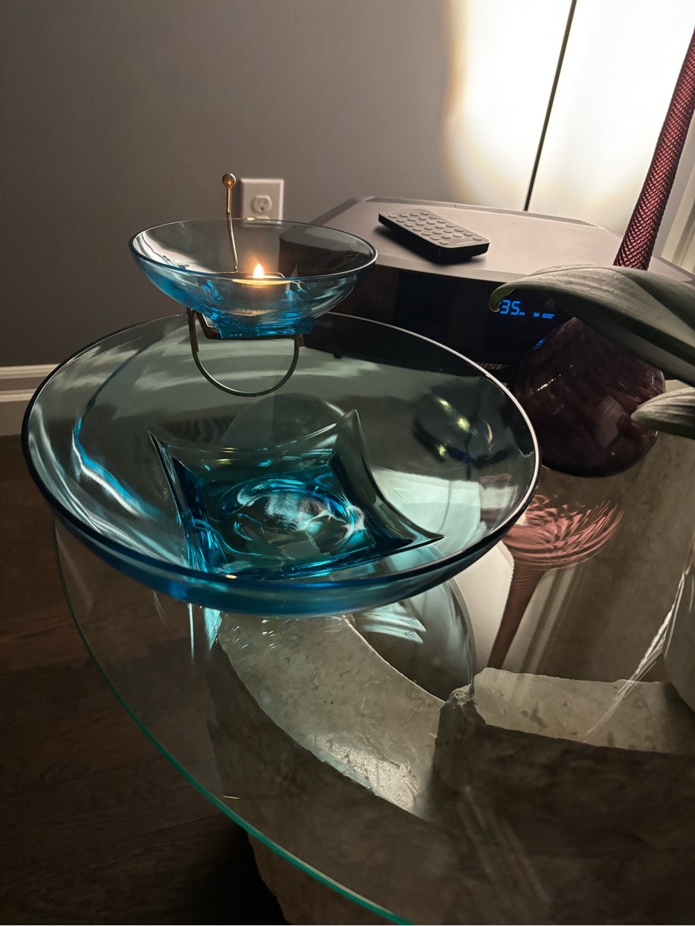 Hazel ATLAS 1960 mid century vintage capri blue chip and dip set mad men